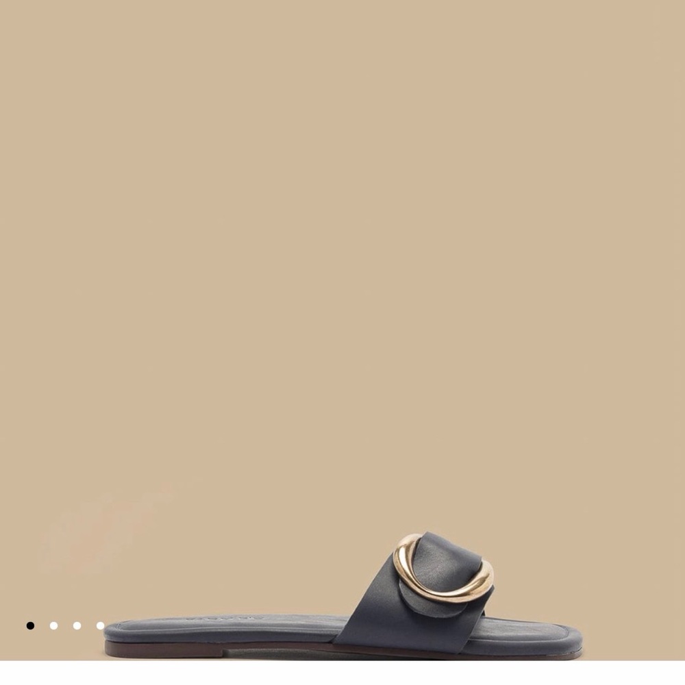 FARM Rio Navy Slide Sandals with Gold Buckle - Picture 5 of 10